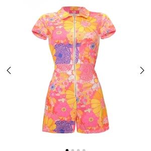 Elsie & Fred - Groove Jet Floral Print Terry Towelling Romper Playsuit
